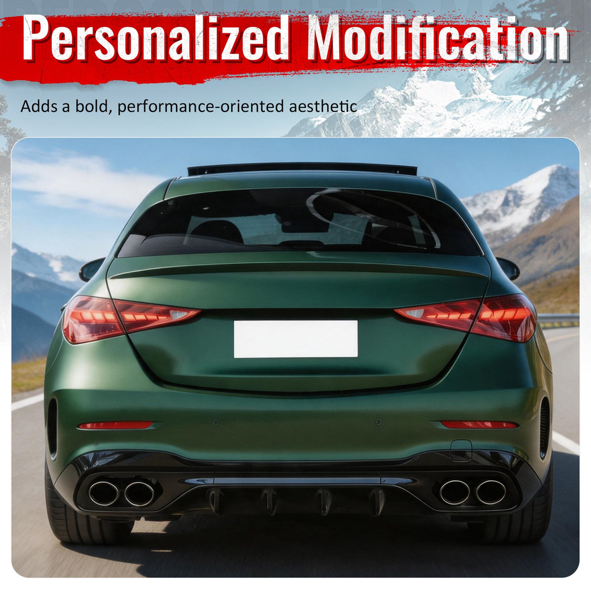 2022-2026 Benz C-Class W206 Sedan C43 Style Gloss Black Rear Diffuser PP + Exhaust Tips