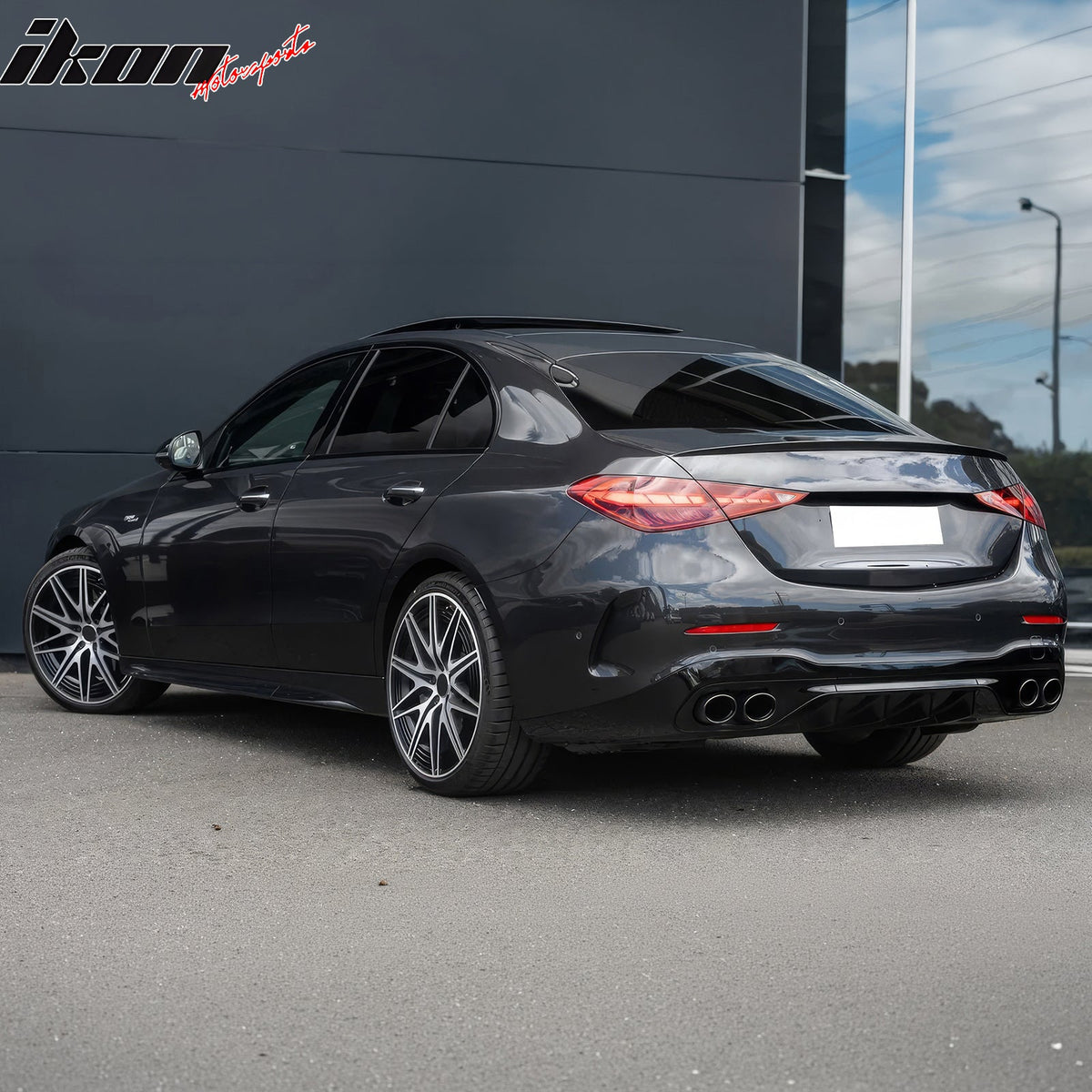 2022-2026 Benz C-Class W206 Sedan C43 Style Gloss Black Rear Diffuser PP + Exhaust Tips