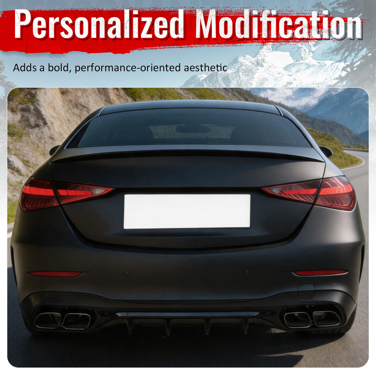 2022-2026 Benz C-Class W206 Sedan C63 Style Gloss Black Rear Diffuser PP + Exhaust Tips