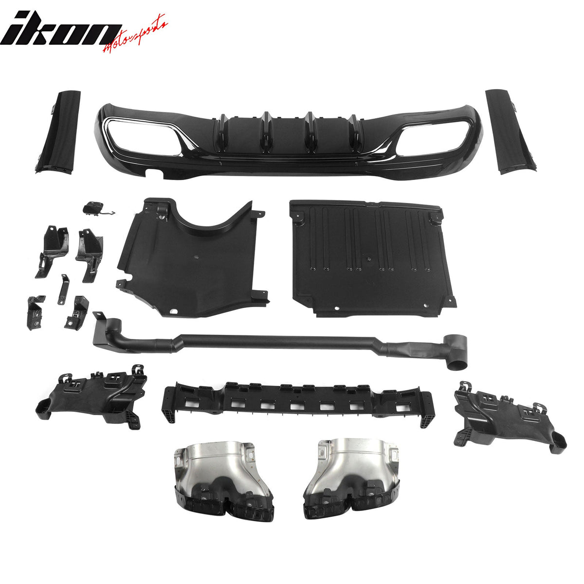 2022-2026 Benz C-Class W206 Sedan C63 Style Gloss Black Rear Diffuser PP + Exhaust Tips