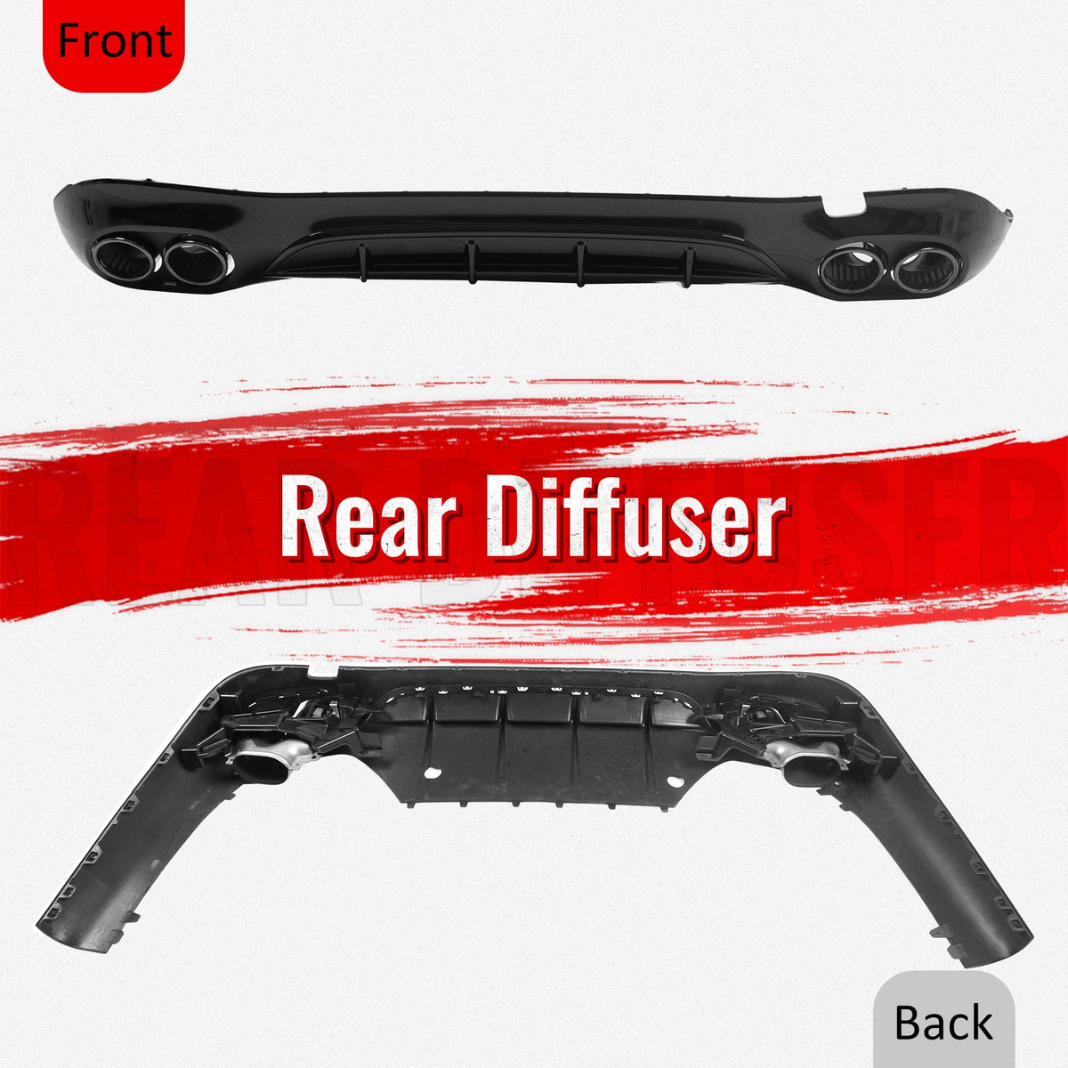 2024-2026 Benz E-Class W214 Sedan E53 Style Gloss Black Rear Diffuser PP + Exhaust Tips