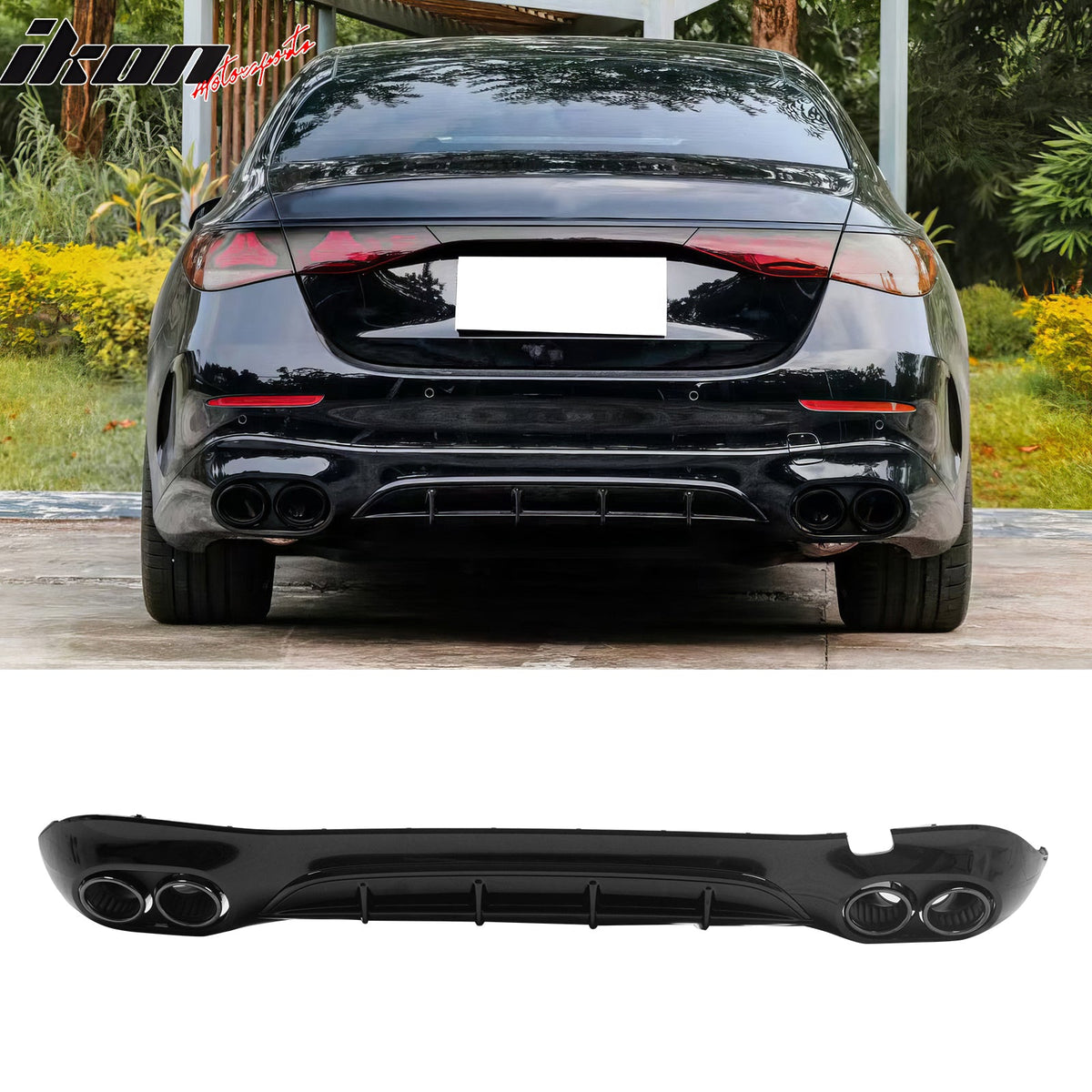 2024-2026 Benz E-Class W214 Sedan E53 Style Gloss Black Rear Diffuser PP + Exhaust Tips
