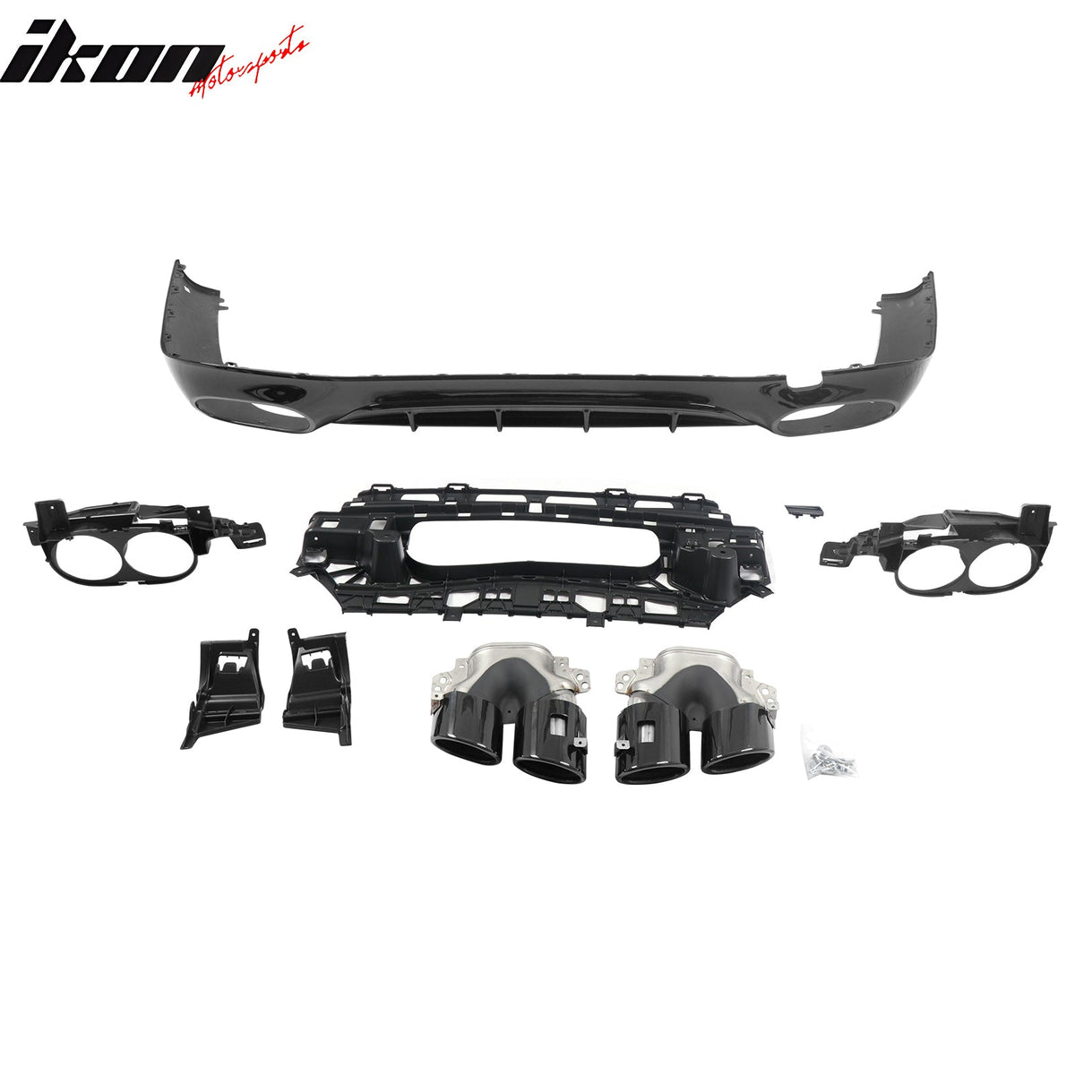 2024-2026 Benz E-Class W214 Sedan E53 Style Gloss Black Rear Diffuser PP + Exhaust Tips