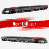 2014-2017 Benz S-Class W222 V222 Brabus Style Carbon Fiber Print Rear Bumper Diffuser & Black Exhaust
