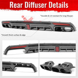 2014-2017 Benz S-Class W222 V222 Brabus Style Carbon Fiber Print Rear Bumper Diffuser & Black Exhaust