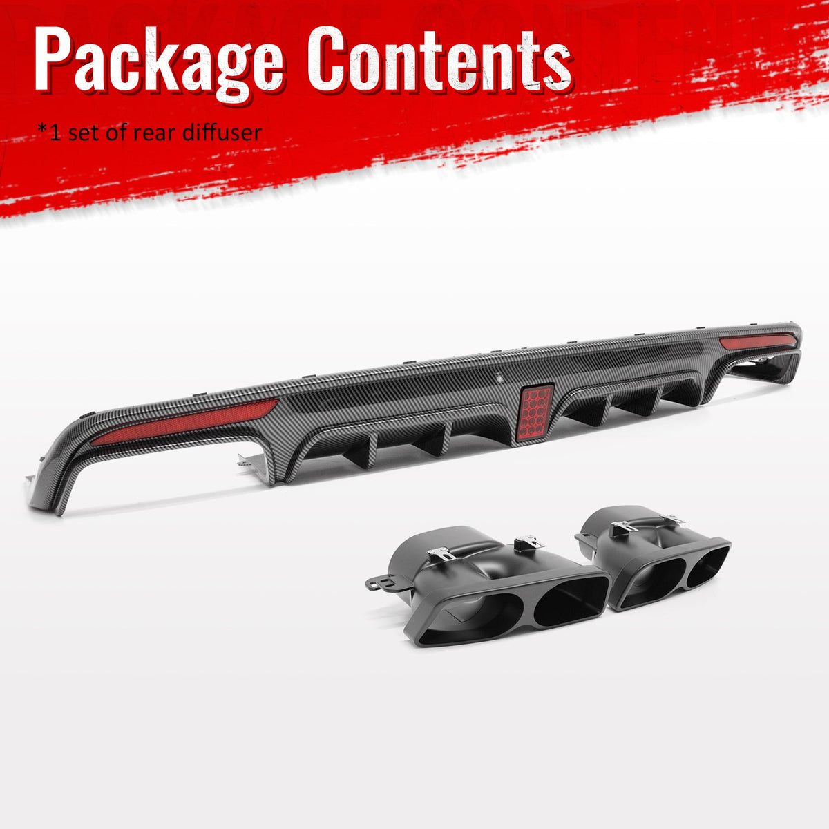2014-2017 Benz S-Class W222 V222 Brabus Style Carbon Fiber Print Rear Bumper Diffuser & Black Exhaust