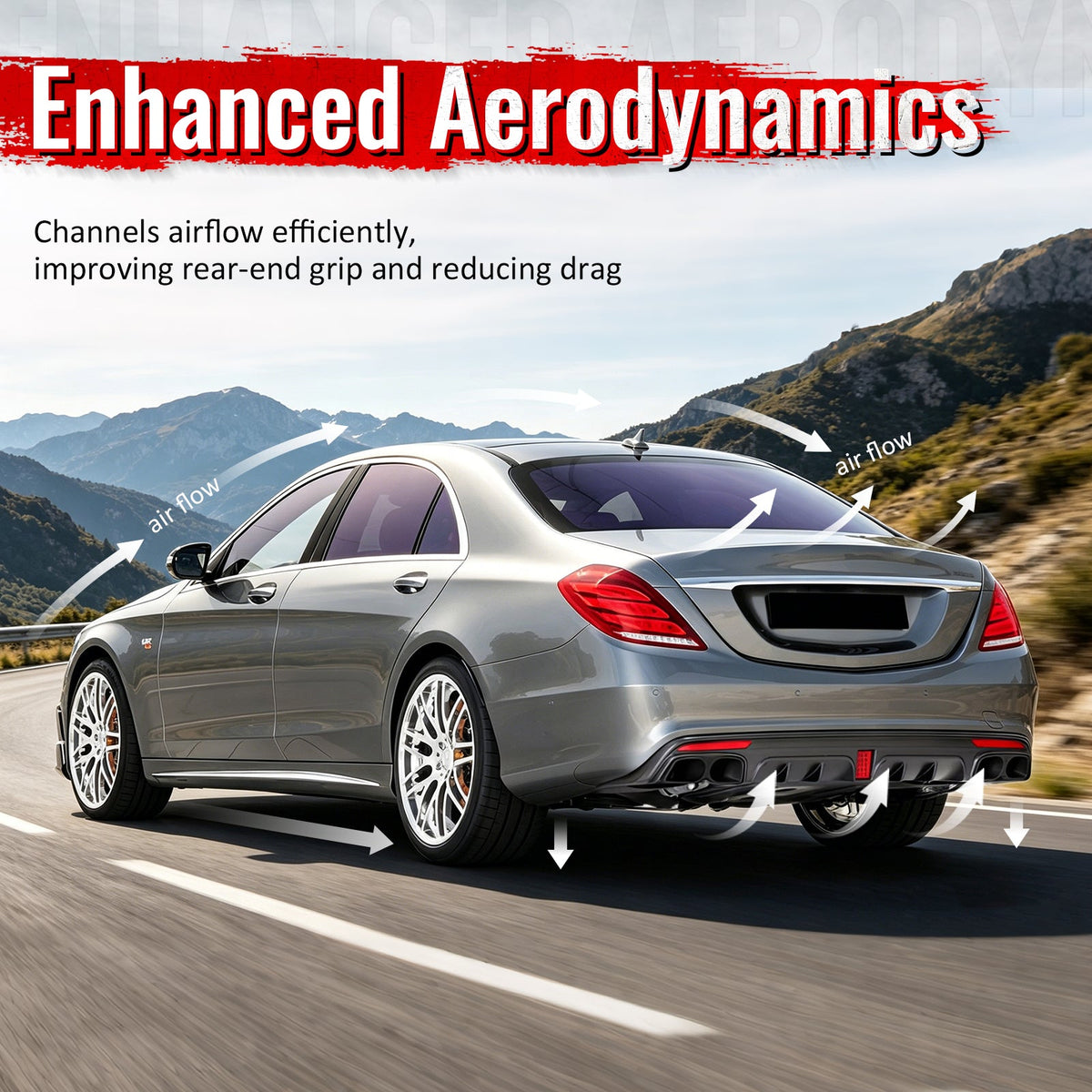 2014-2017 Benz S-Class W222 V222 Brabus Style Carbon Fiber Print Rear Bumper Diffuser & Black Exhaust
