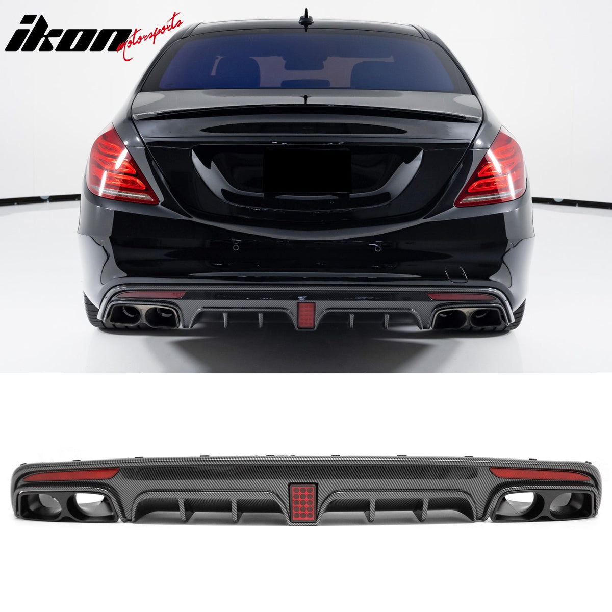 2014-2017 Benz S-Class W222 V222 Brabus Style Carbon Fiber Print Rear Bumper Diffuser & Black Exhaust