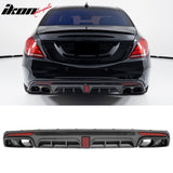 2014-2017 Benz S-Class W222 V222 Brabus Style Carbon Fiber Print Rear Bumper Diffuser & Black Exhaust