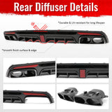 2014-2017 Benz S-Class W222 V222 Brabus Style Gloss Black Rear Bumper Diffuser & Black Exhaust