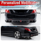 2014-2017 Benz S-Class W222 V222 Brabus Style Gloss Black Rear Bumper Diffuser & Black Exhaust