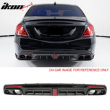 2014-2017 Benz S-Class W222 V222 Brabus Style Gloss Black Rear Bumper Diffuser & Black Exhaust