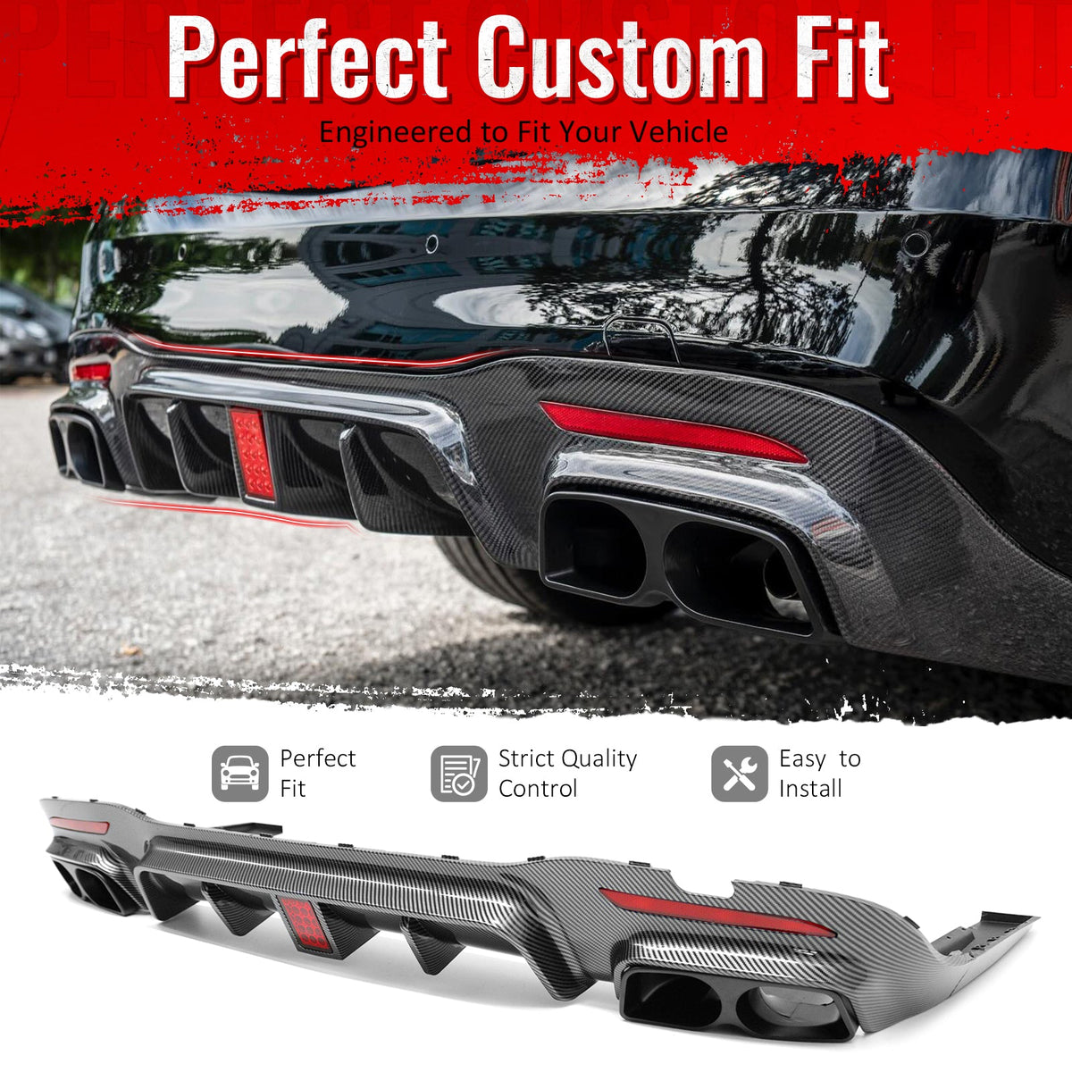 2018-2020 Benz S-Class W222 V222 Brabus Style Carbon Fiber Print Rear Bumper Diffuser & Black Exhaust