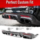 2018-2020 Benz S-Class W222 V222 Brabus Style Carbon Fiber Print Rear Bumper Diffuser & Black Exhaust