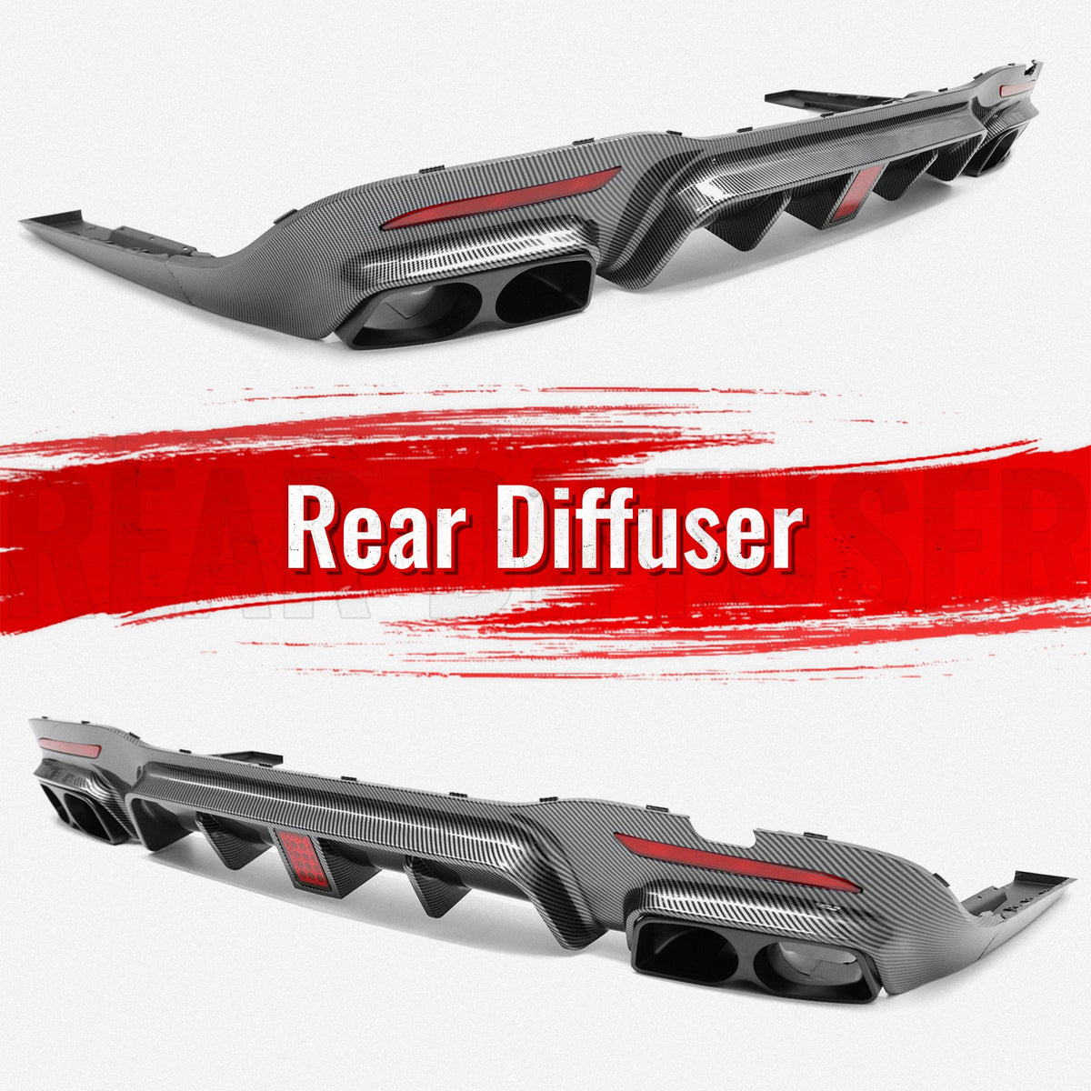 2018-2020 Benz S-Class W222 V222 Brabus Style Carbon Fiber Print Rear Bumper Diffuser & Black Exhaust