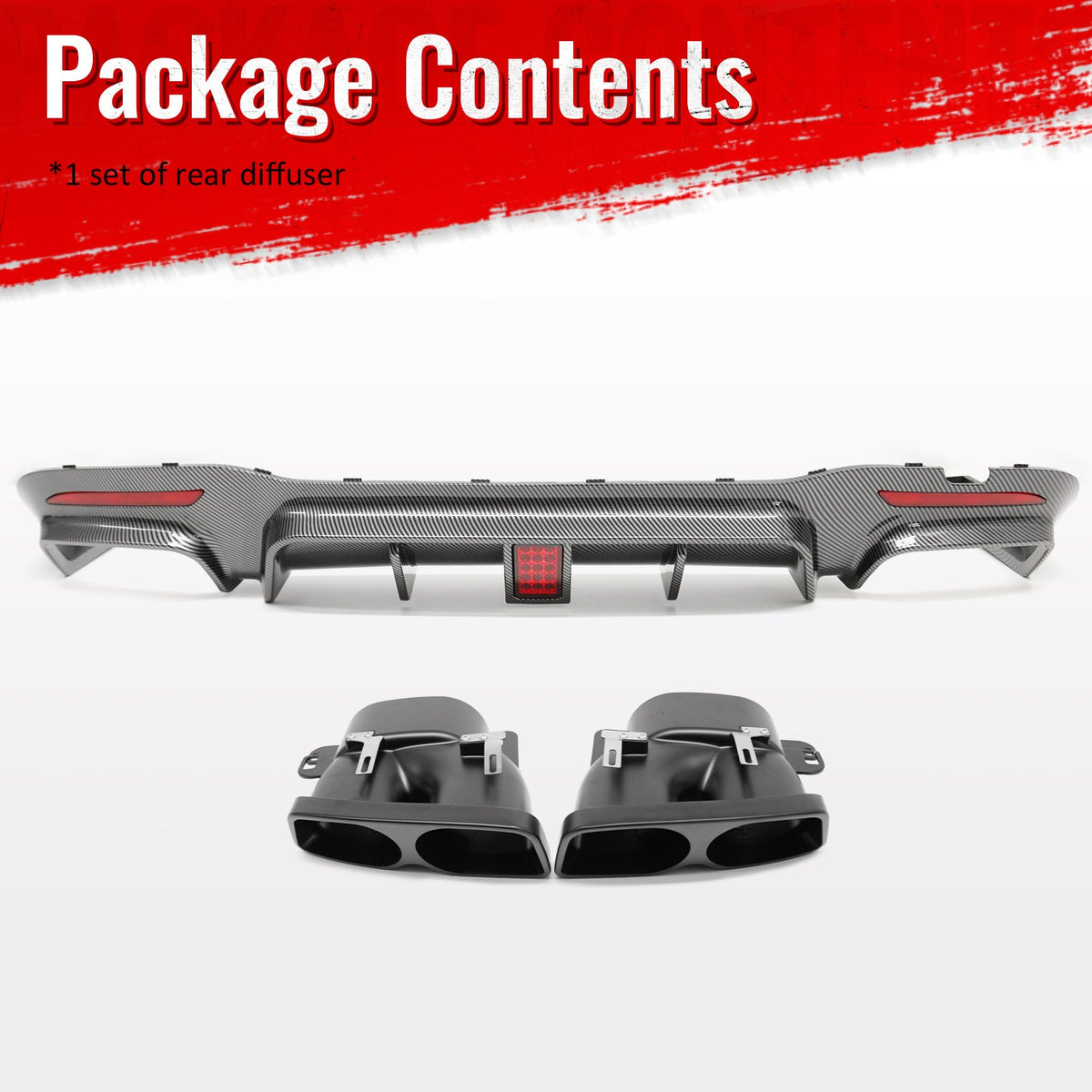 2018-2020 Benz S-Class W222 V222 Brabus Style Carbon Fiber Print Rear Bumper Diffuser & Black Exhaust