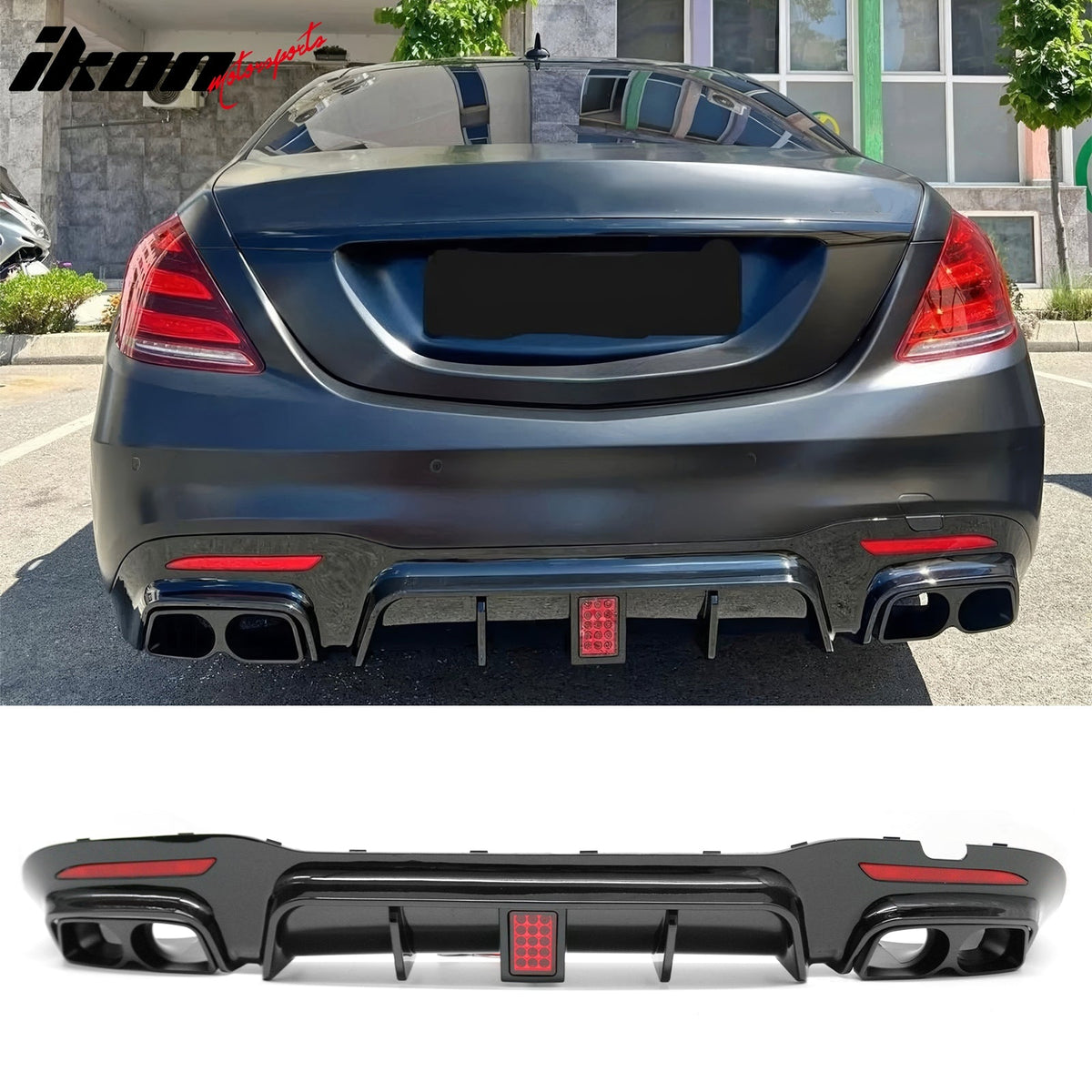 2018-2020 Benz S-Class W222 V222 Brabus Style Gloss Black Rear Bumper Diffuser & Black Exhaust