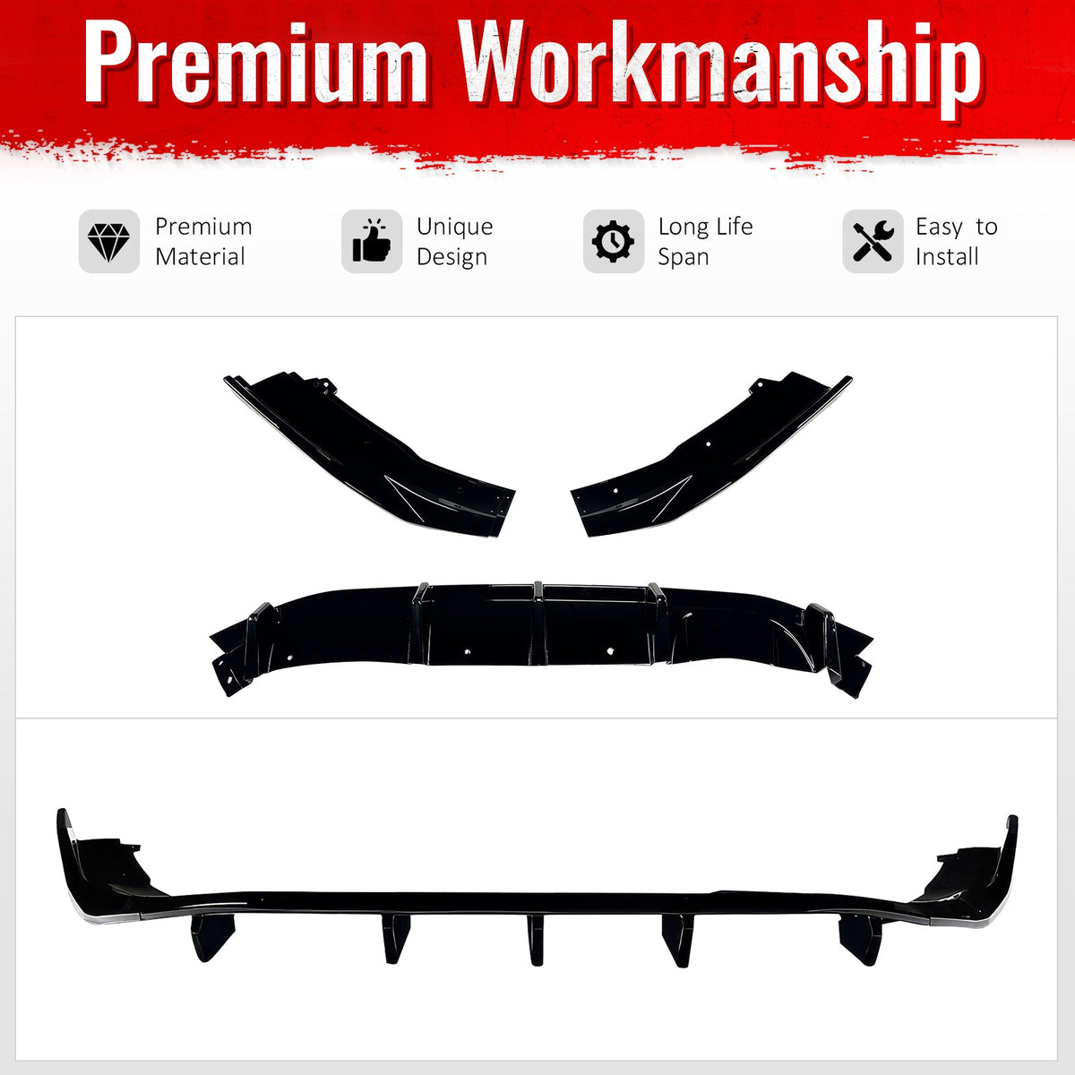 2016-2026 Mazda MX-5 Miata Gloss Black IKON Style Rear Bumper Diffuser ABS 3PCS
