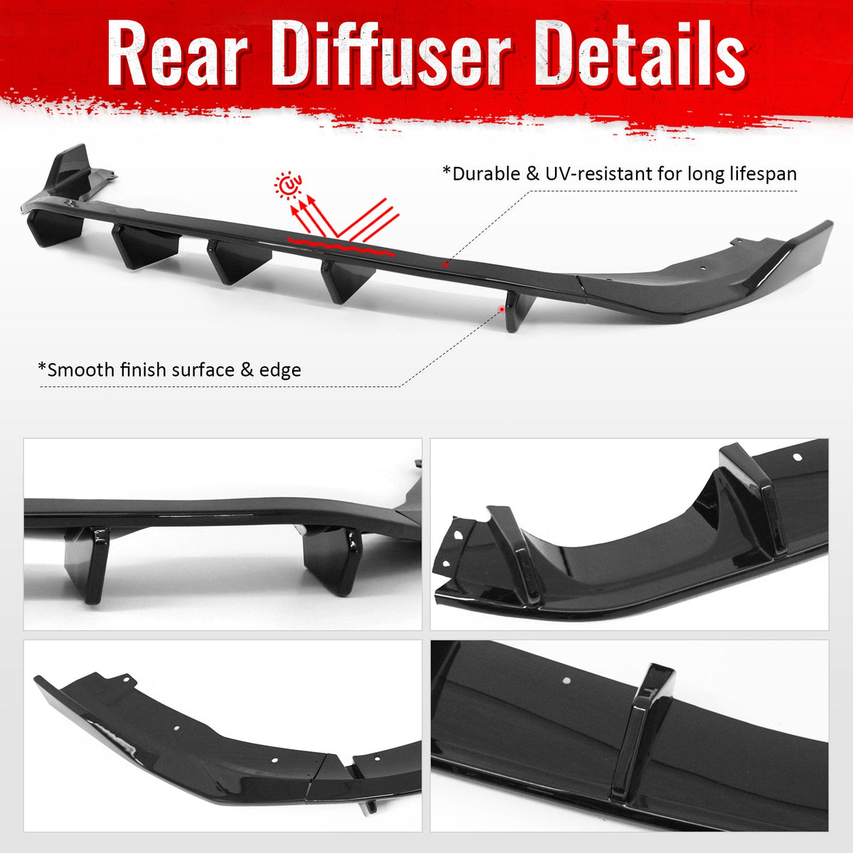 2016-2026 Mazda MX-5 Miata Gloss Black IKON Style Rear Bumper Diffuser ABS 3PCS