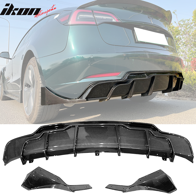 2017-2024 Tesla Model 3 Rear Diffuser with Aprons  IKON Style 3PC