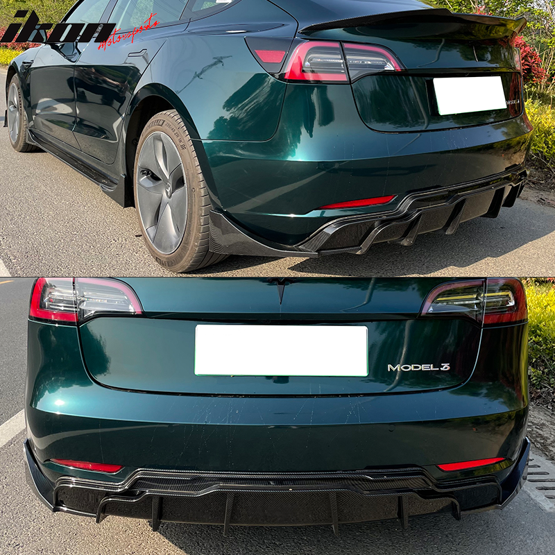 2017-2024 Tesla Model 3 Rear Diffuser with Aprons  IKON Style 3PC