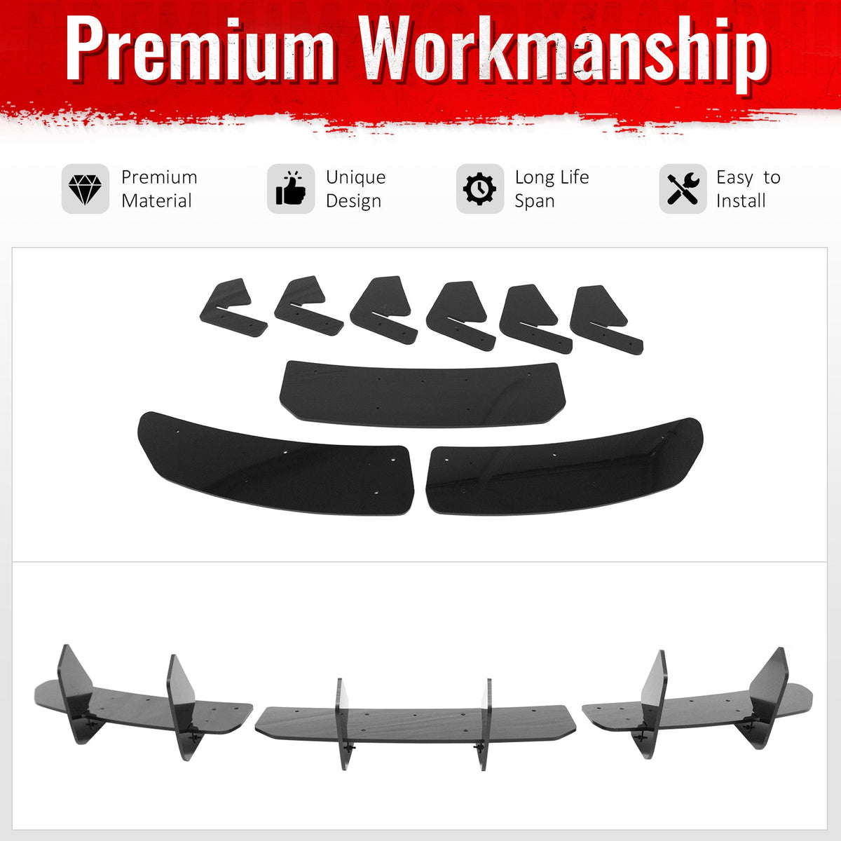 2024-2026 Tesla Model 3 3PCS Rear Bumper Lip Diffuser Shark Fin Lower Valance Exterior Auto Parts IKON Style Painted Gloss Black ABS Plastic