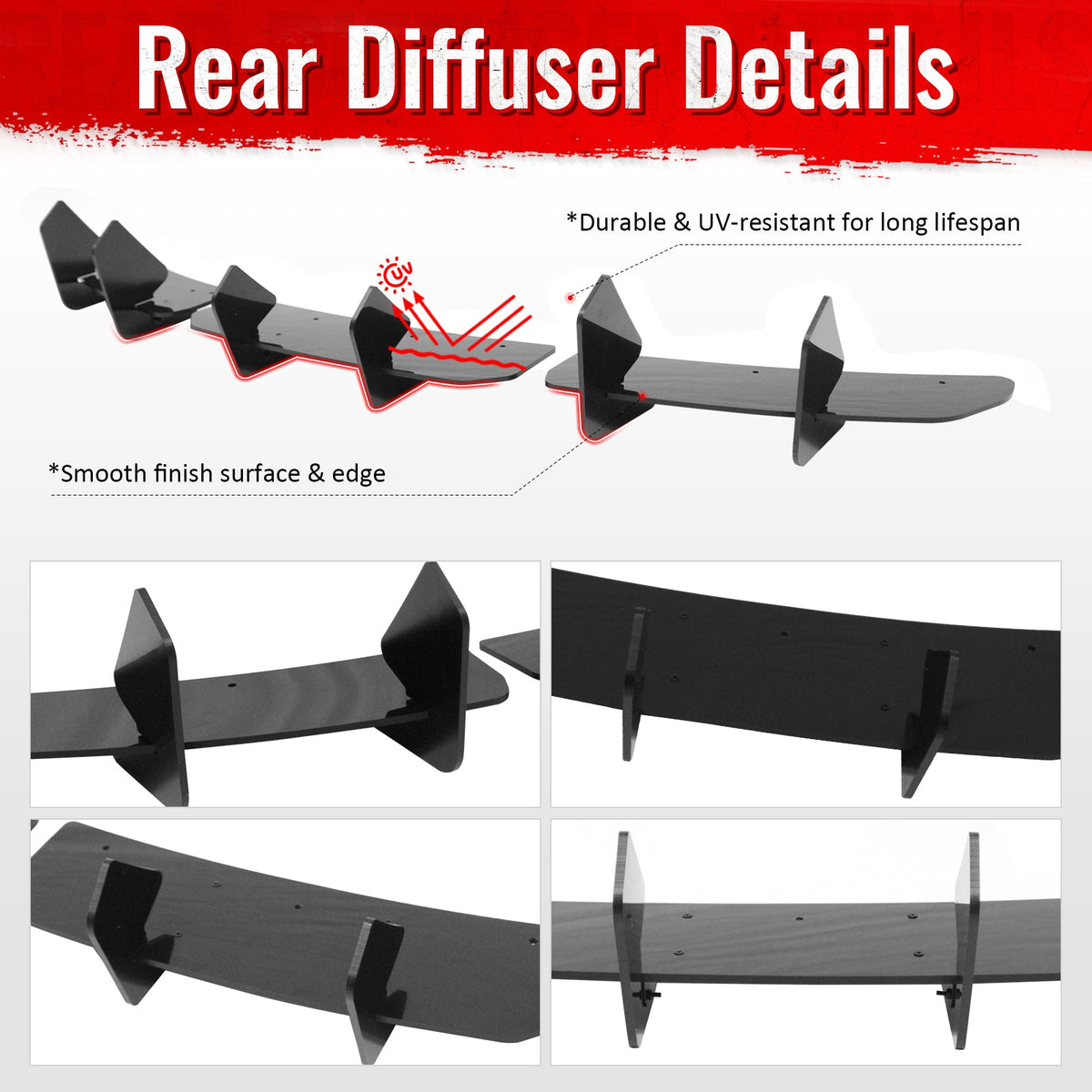 2024-2026 Tesla Model 3 3PCS Rear Bumper Lip Diffuser Shark Fin Lower Valance Exterior Auto Parts IKON Style Painted Gloss Black ABS Plastic