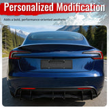 2024-2026 Tesla Model 3 3PCS Rear Bumper Lip Diffuser Shark Fin Lower Valance Exterior Auto Parts IKON Style Painted Gloss Black ABS Plastic