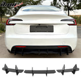 2024-2026 Tesla Model 3 3PCS Rear Bumper Lip Diffuser Shark Fin Lower Valance Exterior Auto Parts IKON Style Painted Gloss Black ABS Plastic