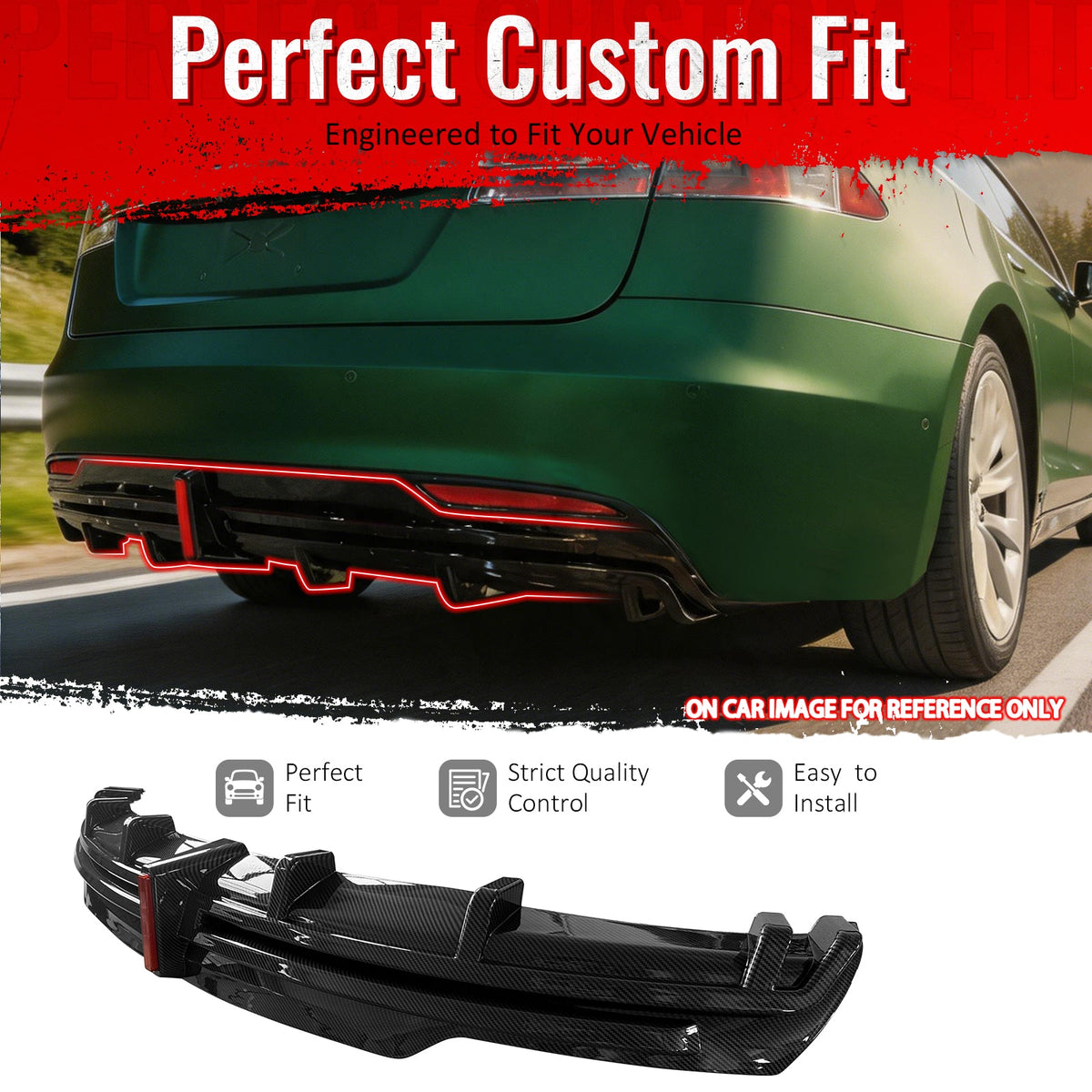 2016-2021 Tesla Model S Rear Diffuser Lip W/ LED Brake Light Lamp Carbon Fiber Print PP