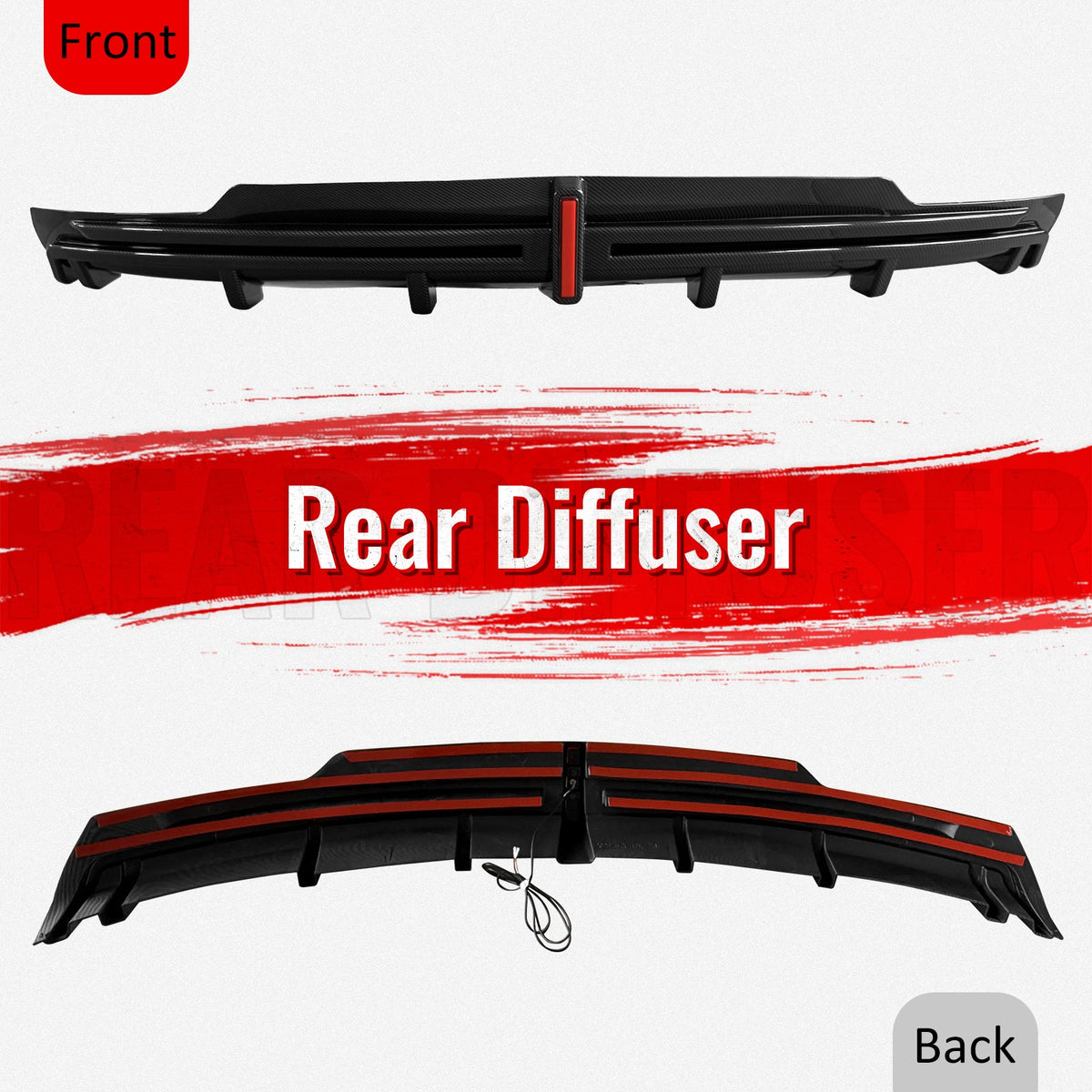 2016-2021 Tesla Model S Rear Diffuser Lip W/ LED Brake Light Lamp Carbon Fiber Print PP