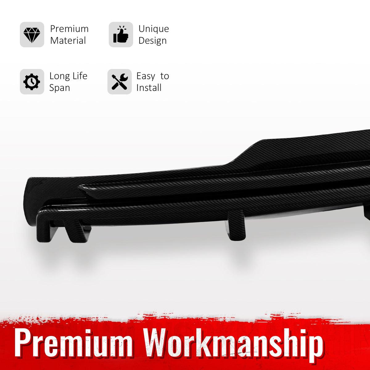 2016-2021 Tesla Model S Rear Diffuser Lip W/ LED Brake Light Lamp Carbon Fiber Print PP