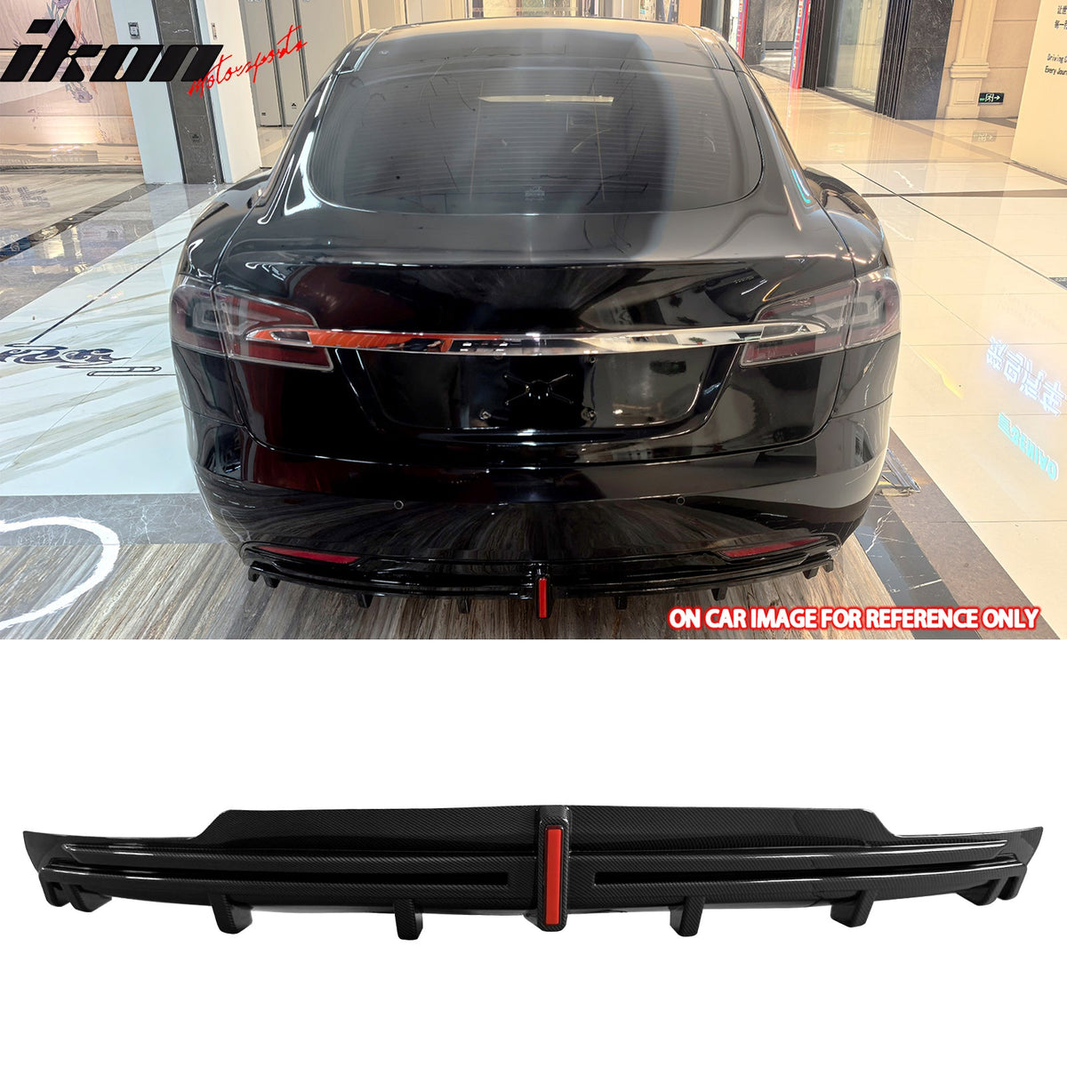 2016-2021 Tesla Model S Rear Diffuser Lip W/ LED Brake Light Lamp Carbon Fiber Print PP