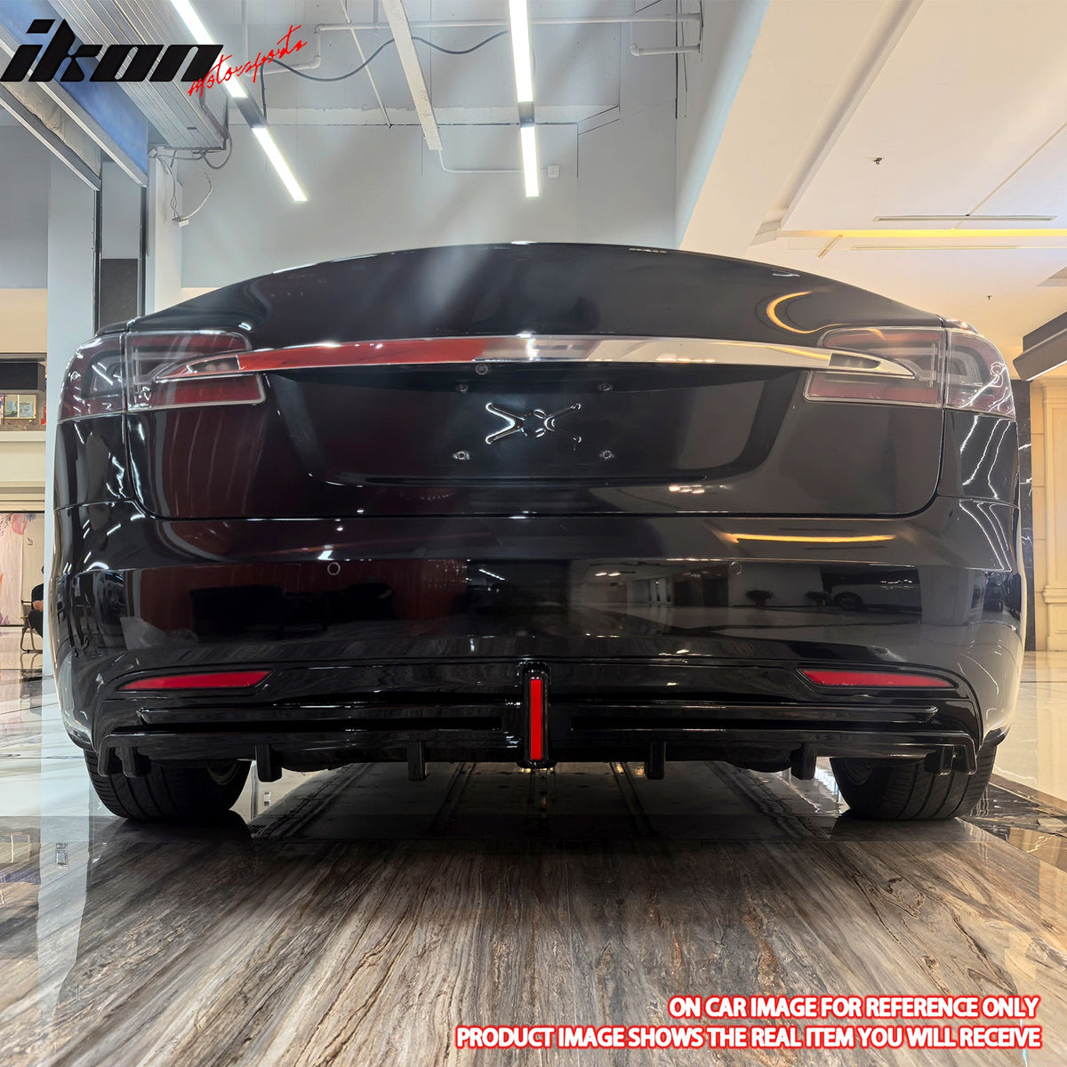 2016-2021 Tesla Model S Rear Diffuser Lip W/ LED Brake Light Lamp Carbon Fiber Print PP