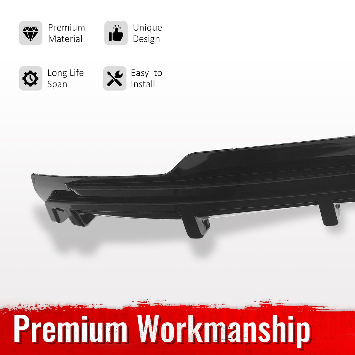 2016-2021 Tesla Model S Rear Diffuser Lip W/ LED Brake Light Lamp Gloss Black PP