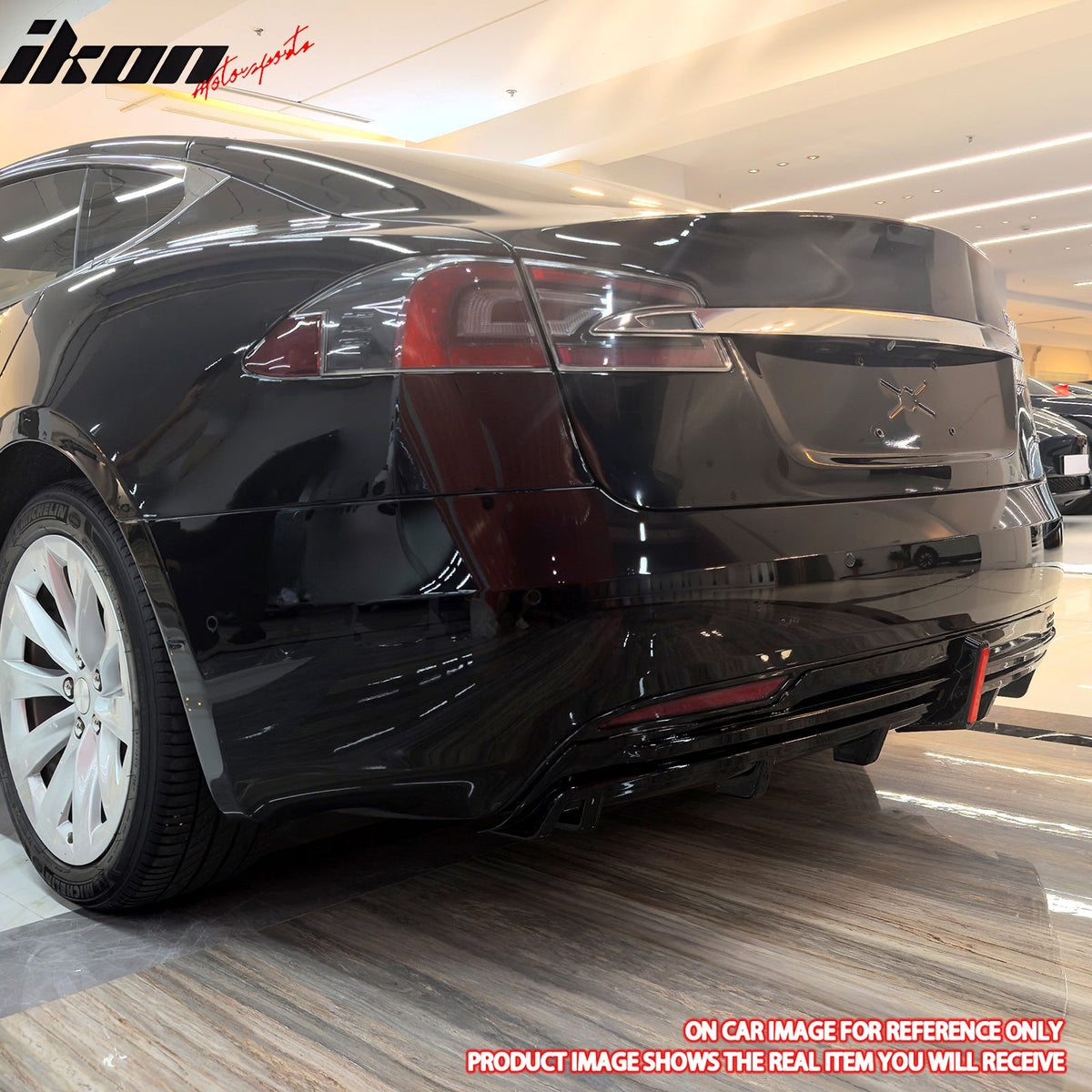 2016-2021 Tesla Model S Rear Diffuser Lip W/ LED Brake Light Lamp Gloss Black PP