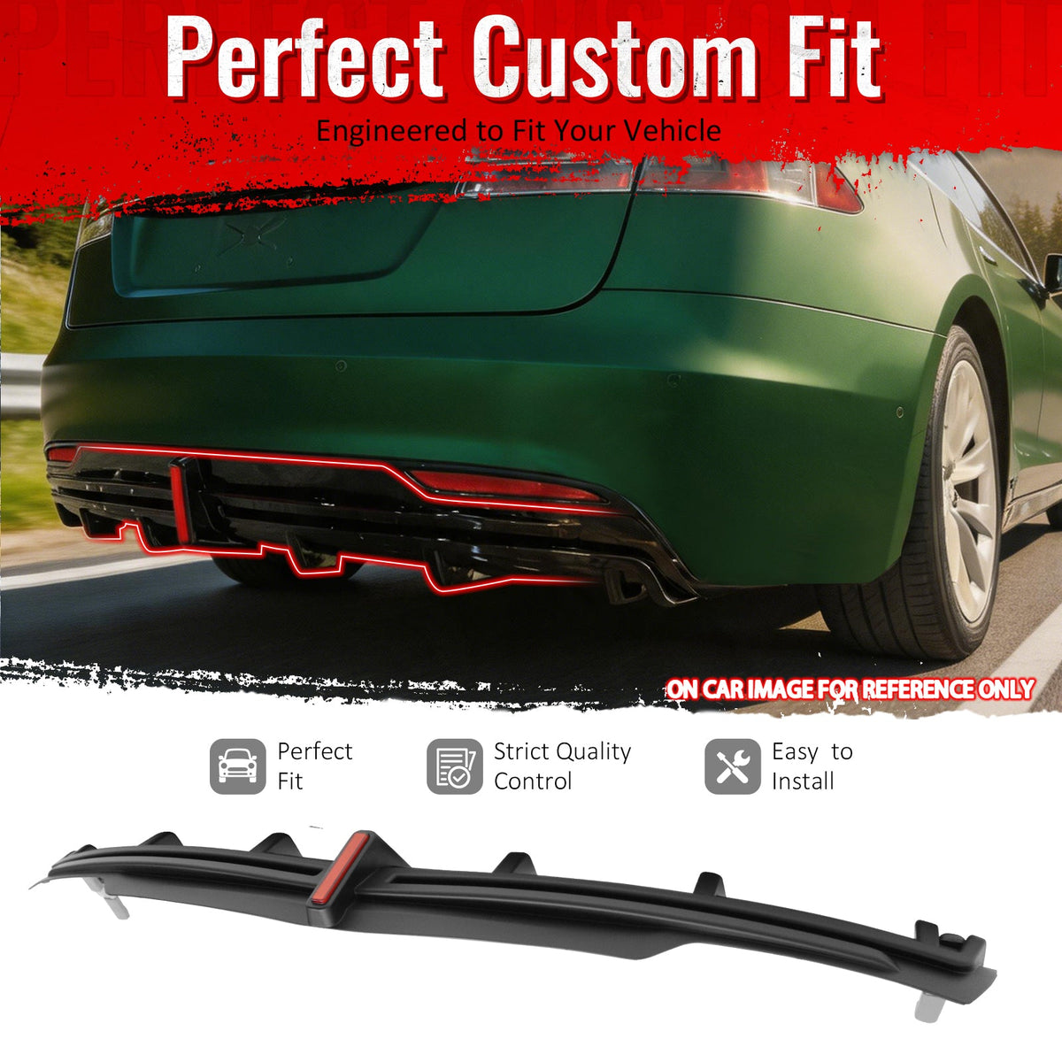 2016-2021 Tesla Model S Rear Diffuser Lip W/ LED Brake Light Lamp Matte Black PP
