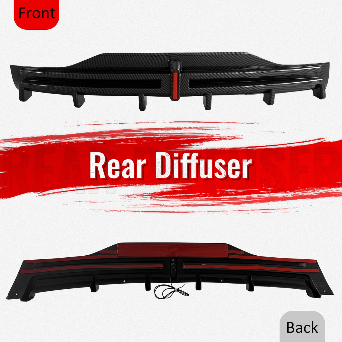 2016-2021 Tesla Model X Rear Diffuser Lip W/ LED Brake Light Lamp Carbon Fiber Print PP