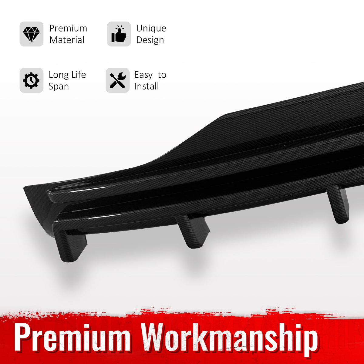 2016-2021 Tesla Model X Rear Diffuser Lip W/ LED Brake Light Lamp Carbon Fiber Print PP