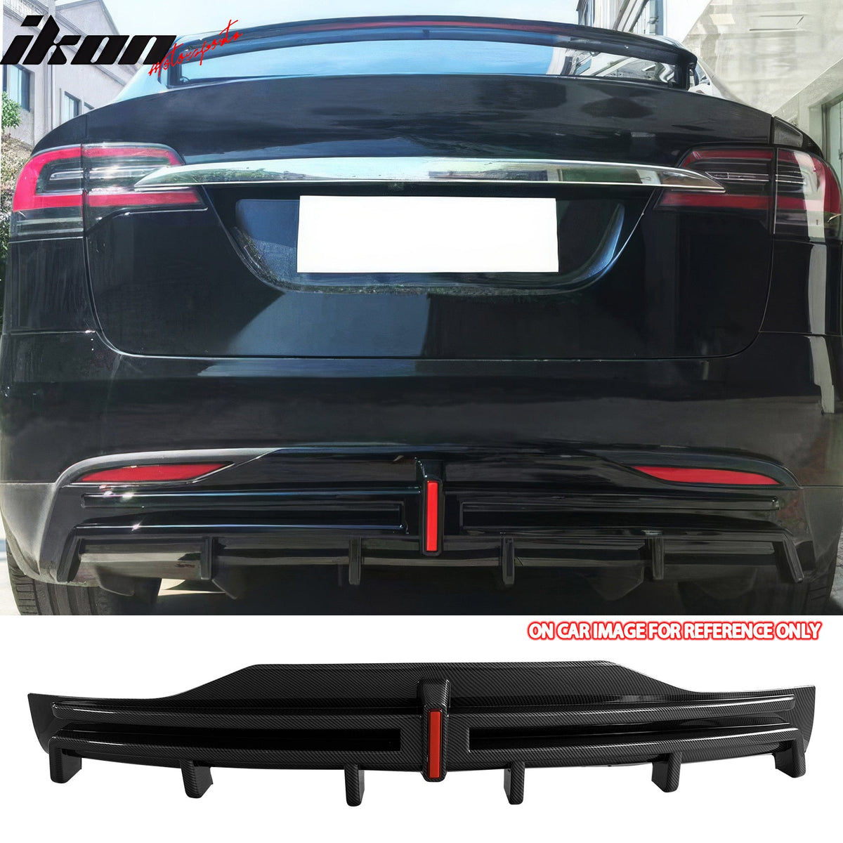 2016-2021 Tesla Model X Rear Diffuser Lip W/ LED Brake Light Lamp Carbon Fiber Print PP