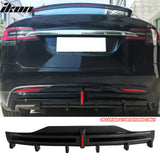 2016-2021 Tesla Model X Rear Diffuser Lip W/ LED Brake Light Lamp Carbon Fiber Print PP