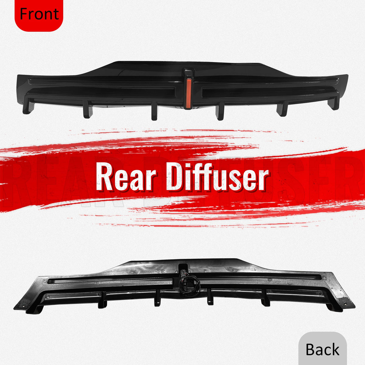 2016-2021 Tesla Model X Rear Diffuser Lip W/ LED Brake Light Lamp Gloss Black PP