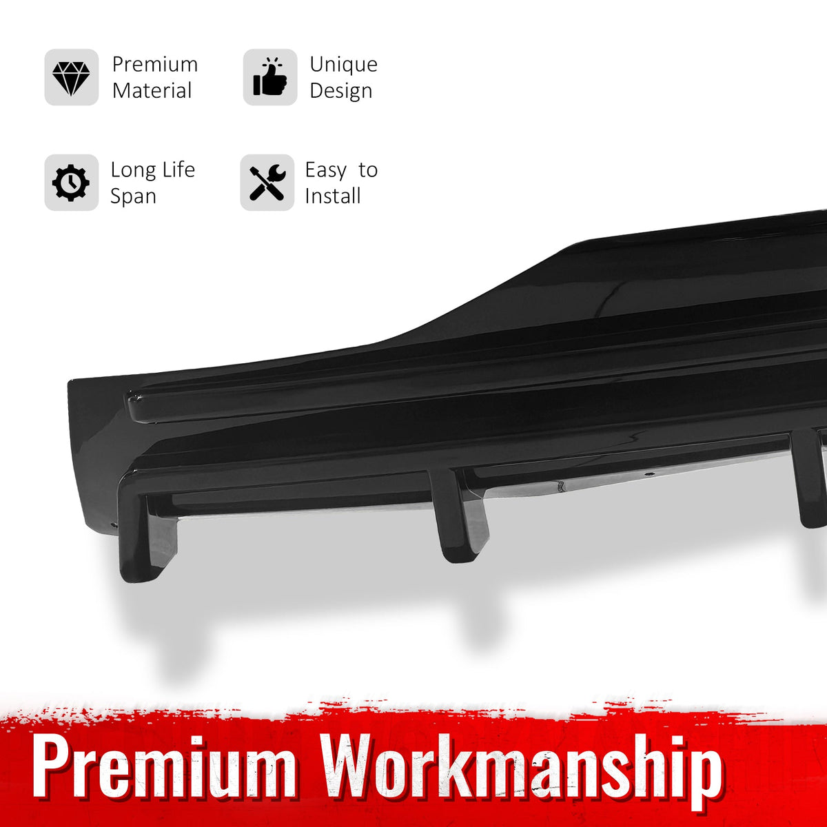 2016-2021 Tesla Model X Rear Diffuser Lip W/ LED Brake Light Lamp Gloss Black PP