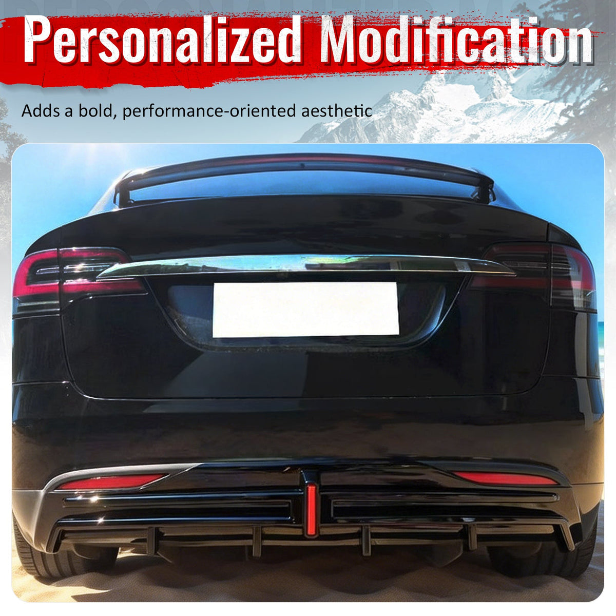 2016-2021 Tesla Model X Rear Diffuser Lip W/ LED Brake Light Lamp Gloss Black PP