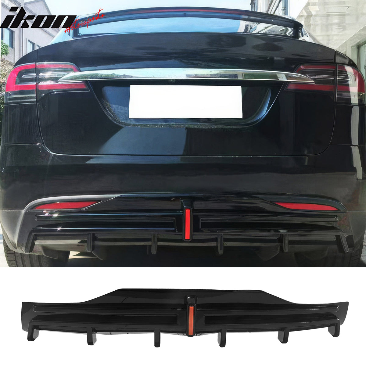 2016-2021 Tesla Model X Rear Diffuser Lip W/ LED Brake Light Lamp Gloss Black PP