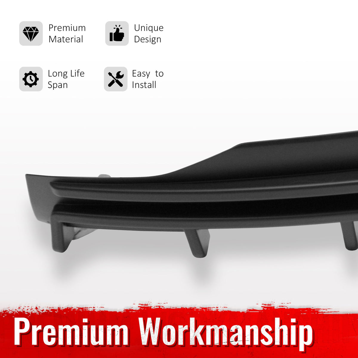 2016-2021 Tesla Model X Rear Diffuser Lip W/ LED Brake Light Lamp Matte Black PP