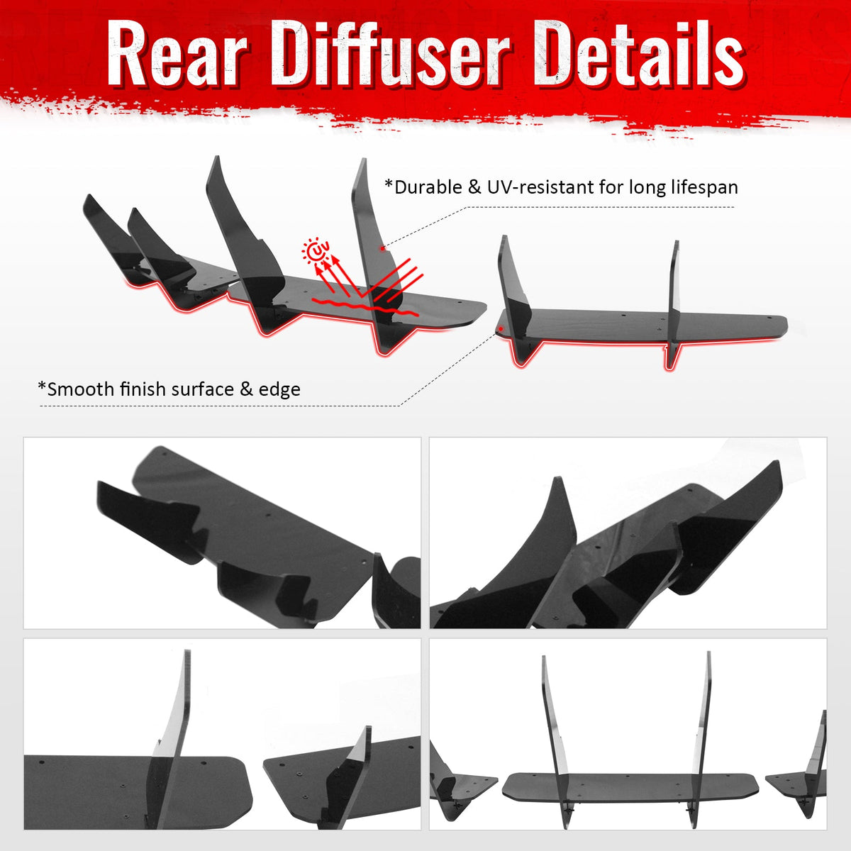 2020-2025 Tesla Model Y 3PCS Rear Bumper Lip Diffuser Shark Fin Lower Valance Exterior Auto Parts IKON Style Painted Gloss Black ABS Plastic