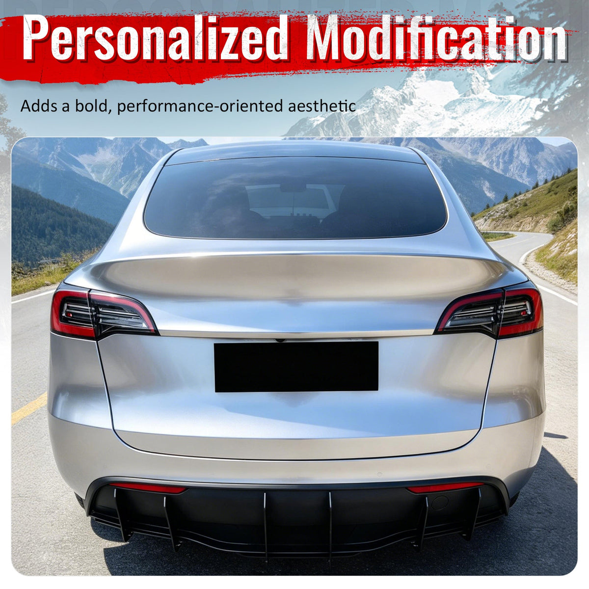 2020-2025 Tesla Model Y 3PCS Rear Bumper Lip Diffuser Shark Fin Lower Valance Exterior Auto Parts IKON Style Painted Gloss Black ABS Plastic