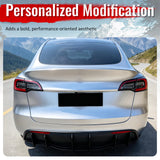 2020-2025 Tesla Model Y 3PCS Rear Bumper Lip Diffuser Shark Fin Lower Valance Exterior Auto Parts IKON Style Painted Gloss Black ABS Plastic