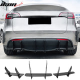 2020-2025 Tesla Model Y 3PCS Rear Bumper Lip Diffuser Shark Fin Lower Valance Exterior Auto Parts IKON Style Painted Gloss Black ABS Plastic
